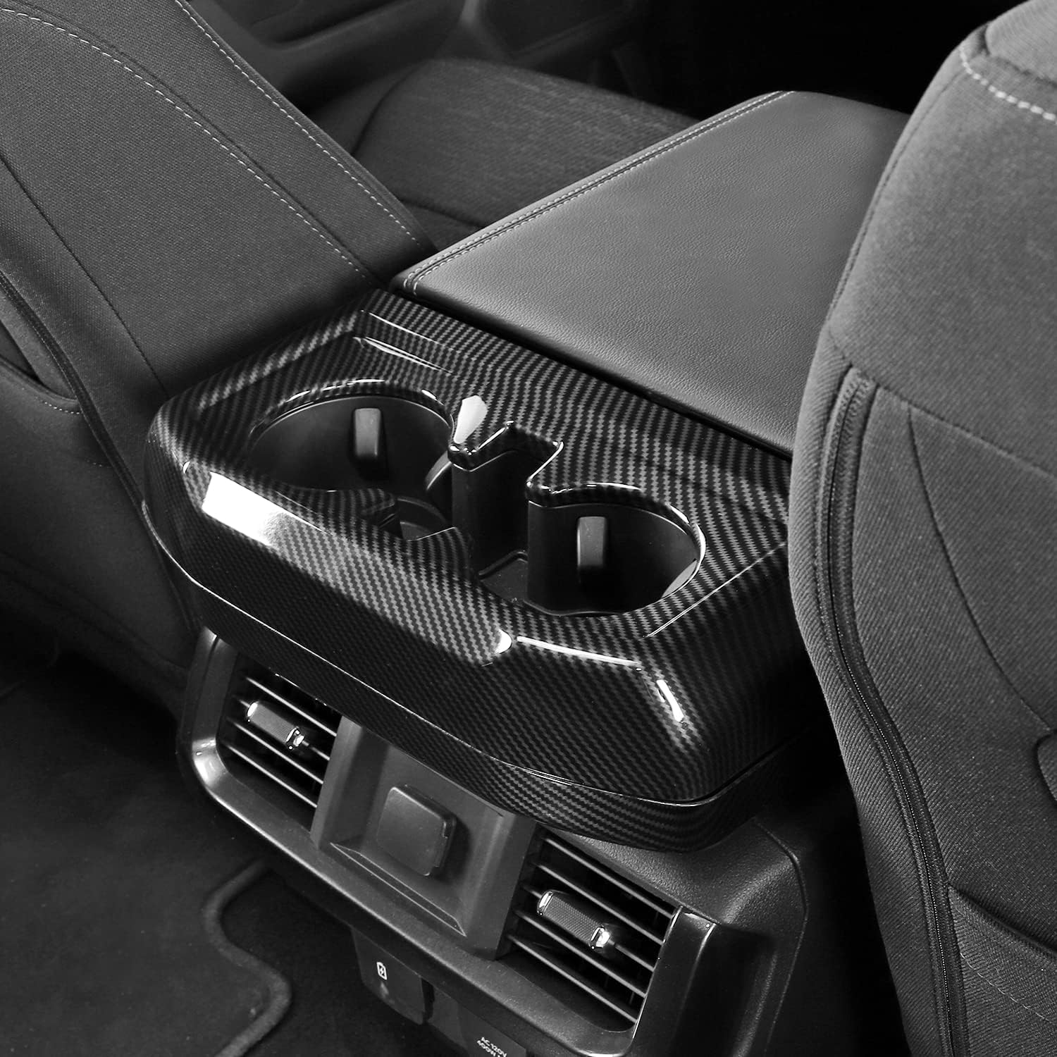 Carbon Fiber Center Console Cup Holder Trim Cover Panel Kit 2PCs J381