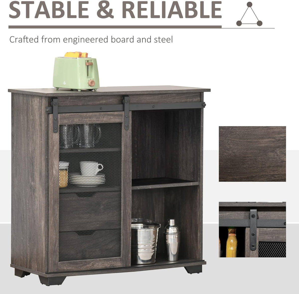 Industrial Storage Cabinet Sideboard Buffet with 2 Drawers, 2 Shelves & Metal Mesh Door, Dark Brown/Black N7076