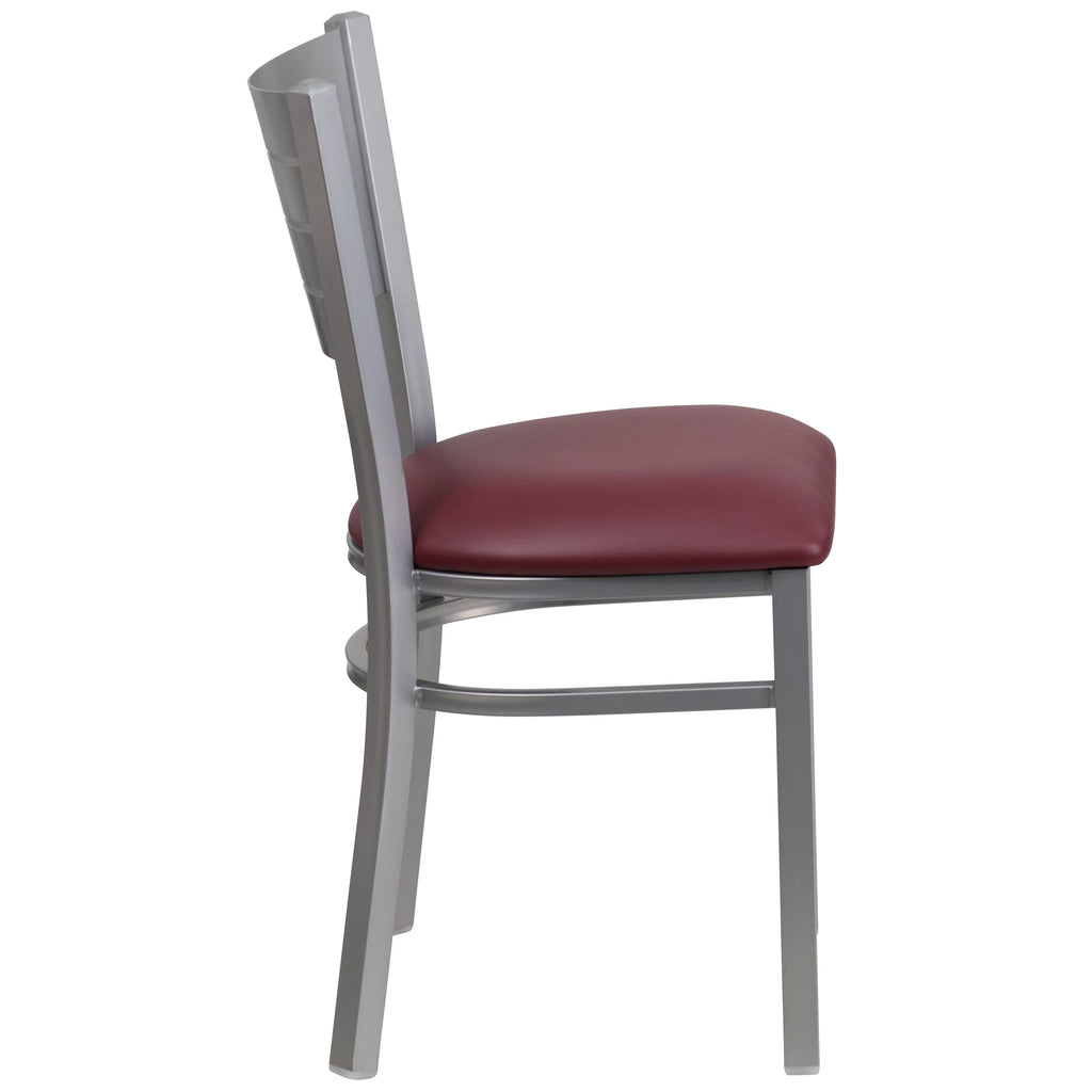 Burgundy Vinyl Seat Metal Restaurant Chair J38190