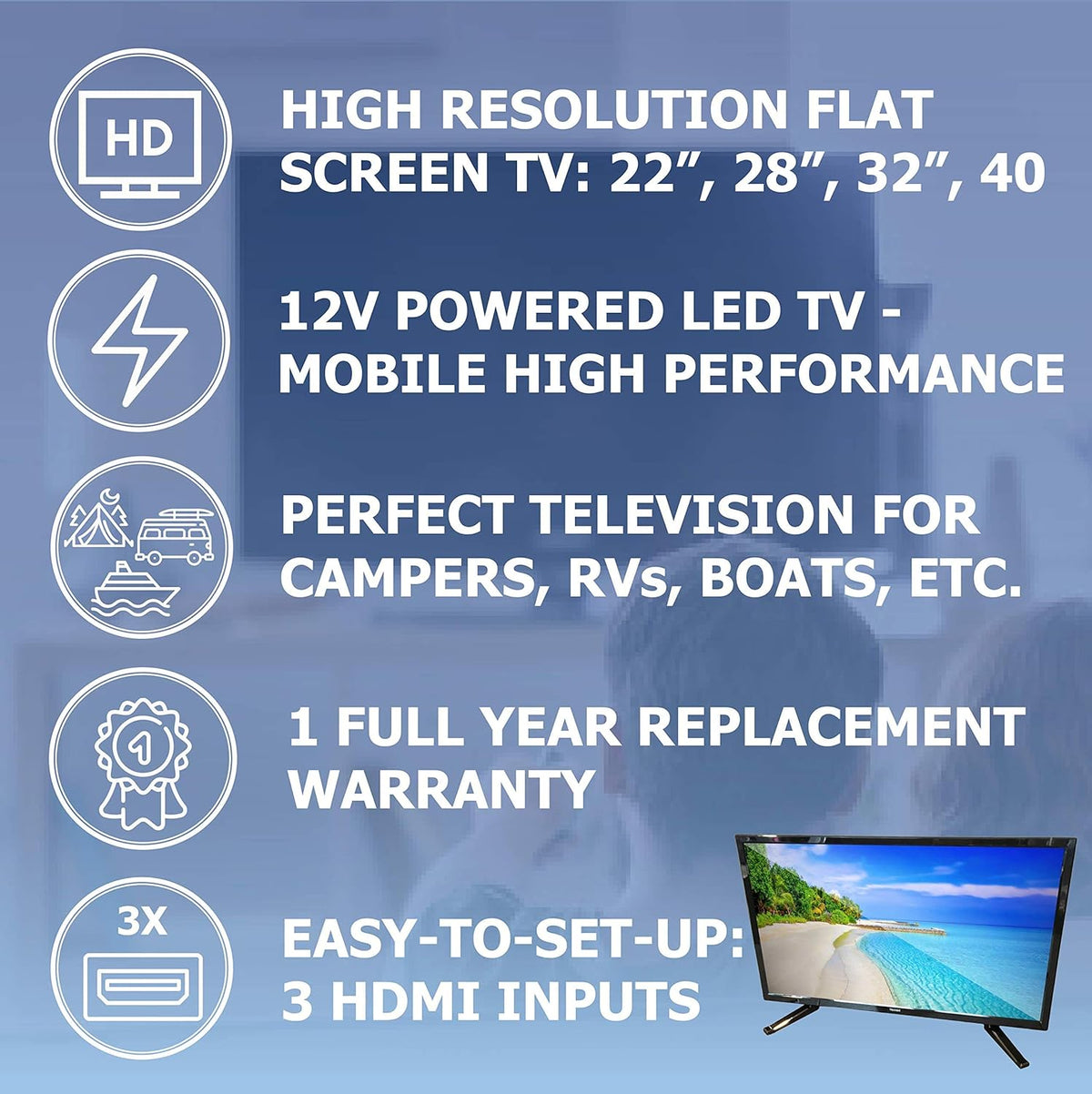 12 Volt DC Powered LED Flat Screen HDTV O6942