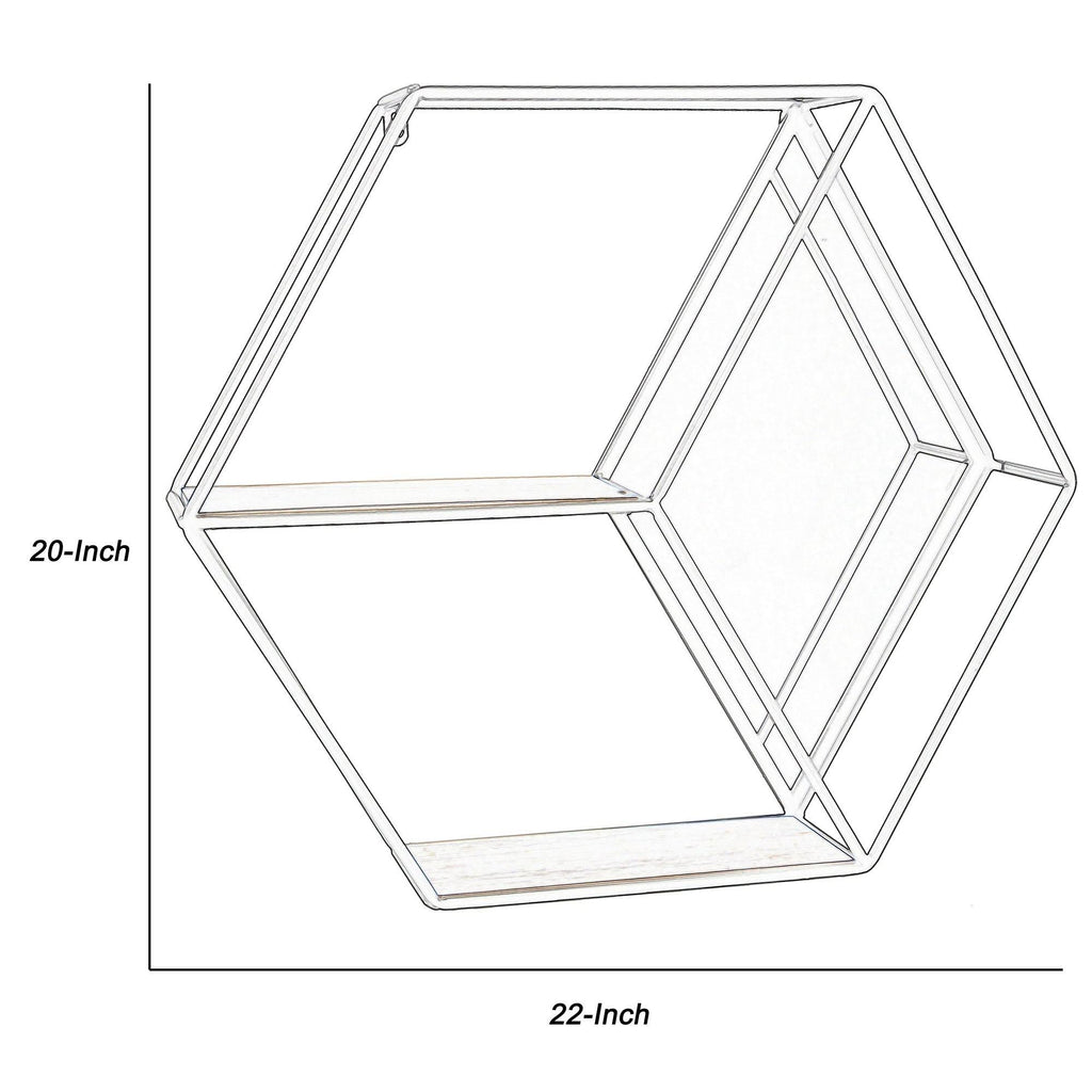 Hexagonal Metal Wall Shelf with 2 Display Cases F5372