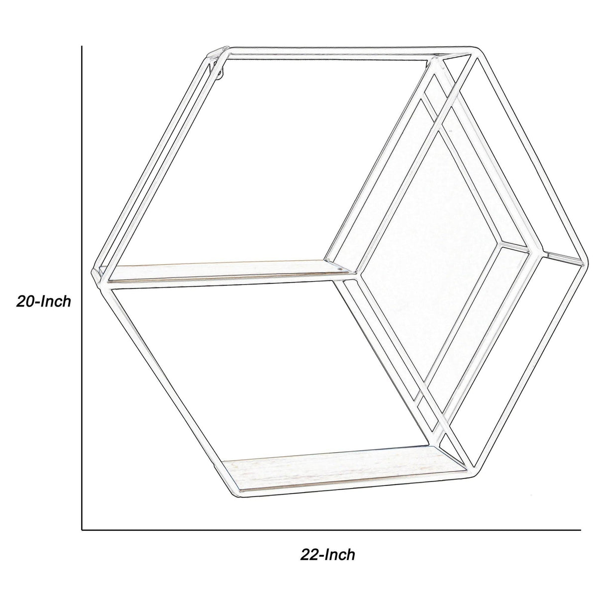 Hexagonal Metal Wall Shelf with 2 Display Cases F5372