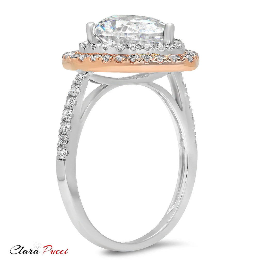 Pear Cut Natural Diamond 18K White Rose Gold Engagement Ring G59110