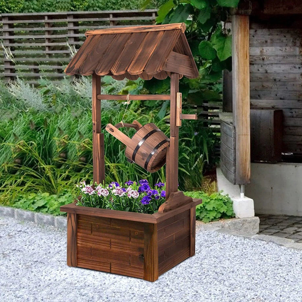 Wood Patio Outdoor Fountain with Adjustable Flow Submersible Electric Pump D2147