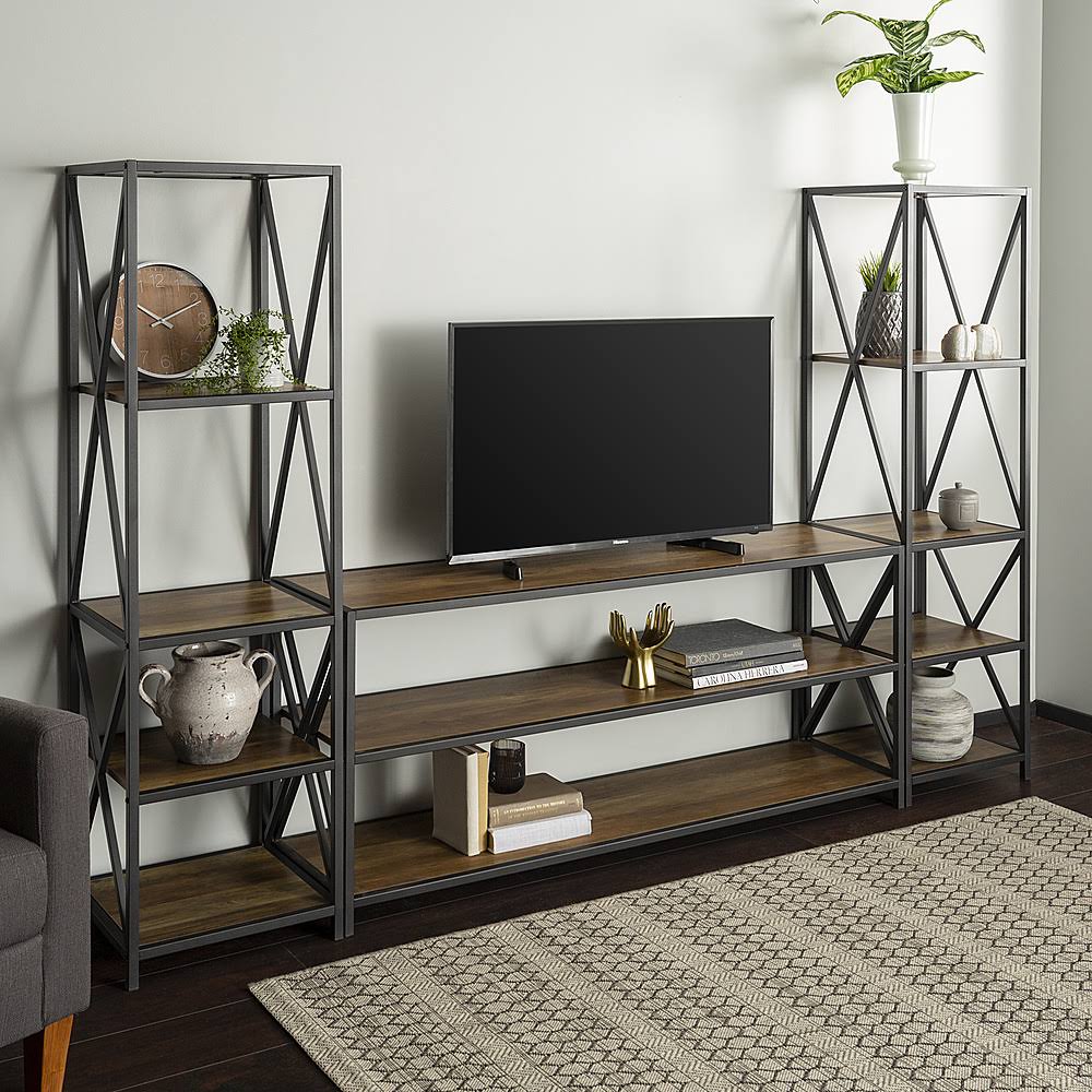 3-Piece Industrial Bookcase Set Rustic Oak K294829