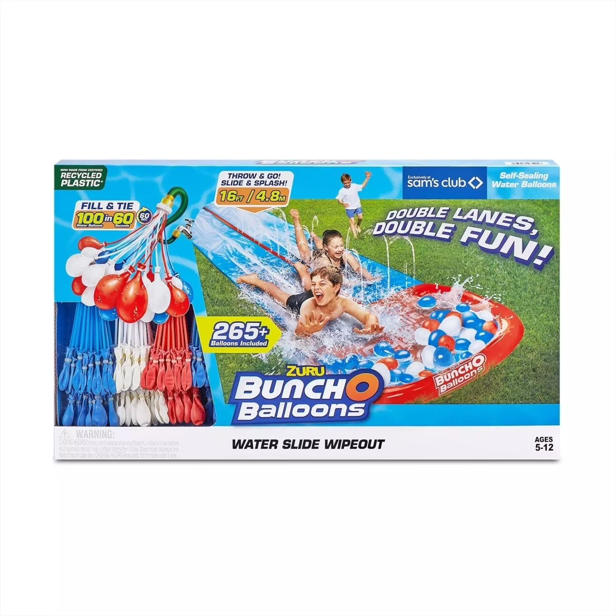 Red White Blue 2 Lane Water Slide with 8 Bunch O Balloons K4614