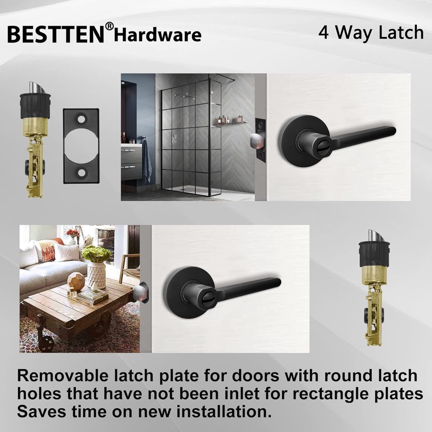 [5 Pack] Matte Black Privacy Door Handle with Removable Latch Plate L838337