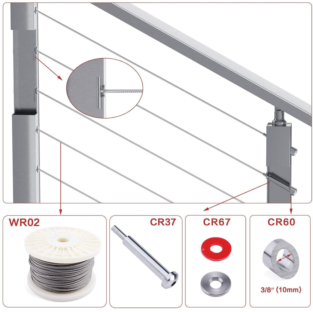 20Pack 1/8 T316 Stainless Steel Cable Railing Kit Toggle Anchor Terminal N462638