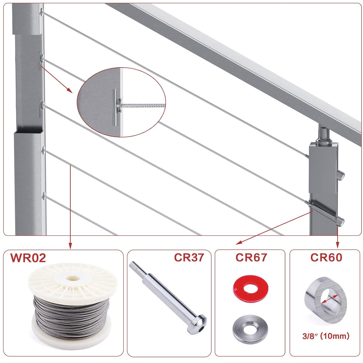 20Pack 1/8 T316 Stainless Steel Cable Railing Kit Toggle Anchor Terminal N462638