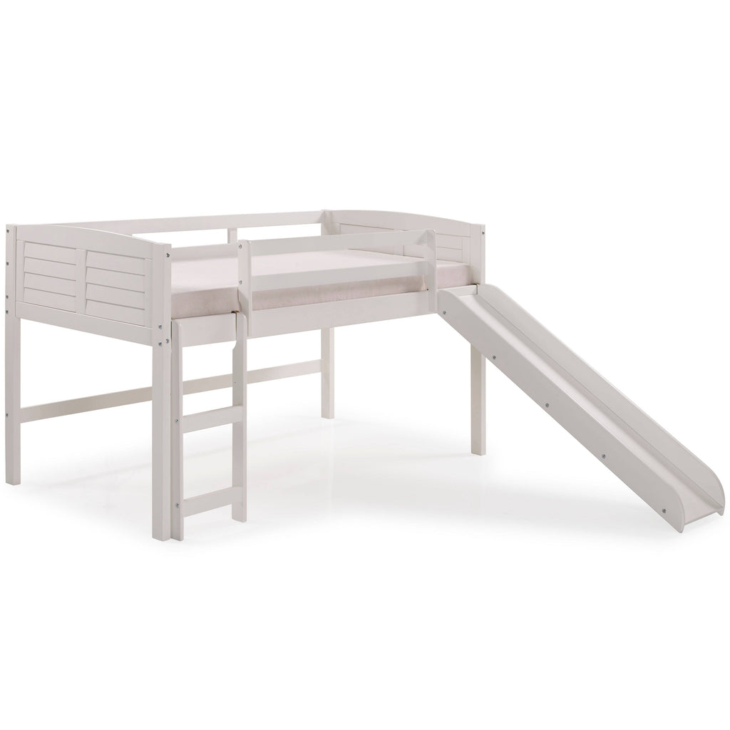 Twin Low Loft White Bed with Camo Tent and Slide R7278