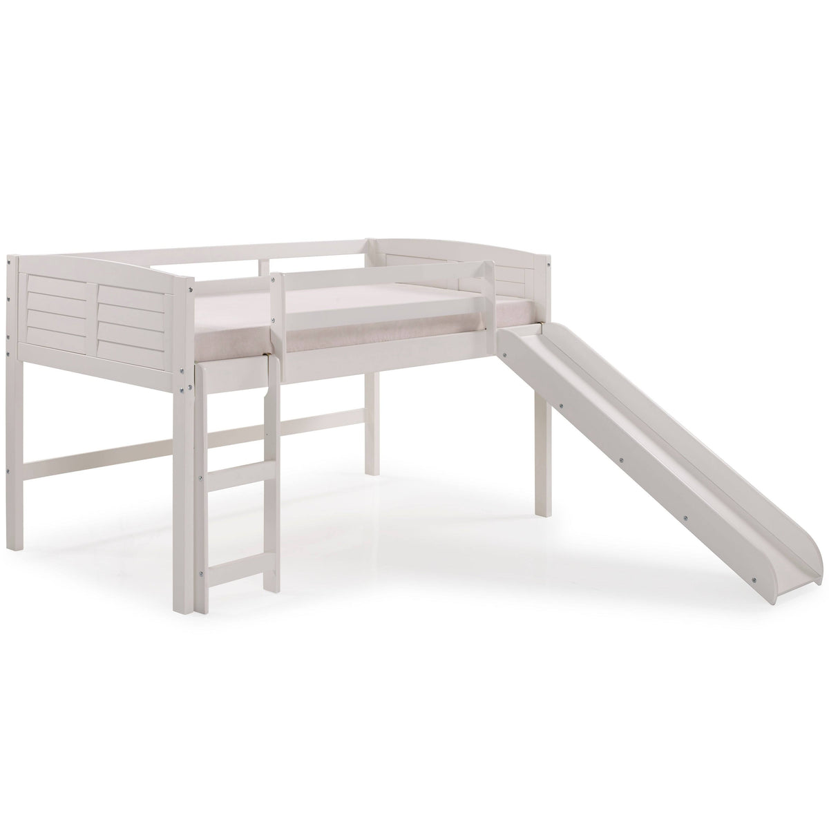 Twin Low Loft White Bed with Camo Tent and Slide R7278