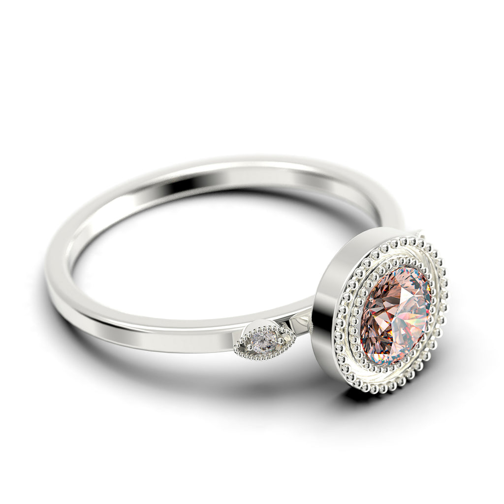 1.10 Carat Round Cut Morganite Diamond Moissanite Engagement Ring in 10k Solid White Gold Q469524