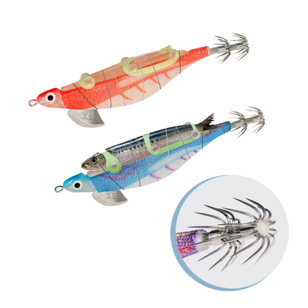 10pcs Fishing Luminous Shrimp Lure Hard Artificial Bait Wood with Squid Hooks N843895