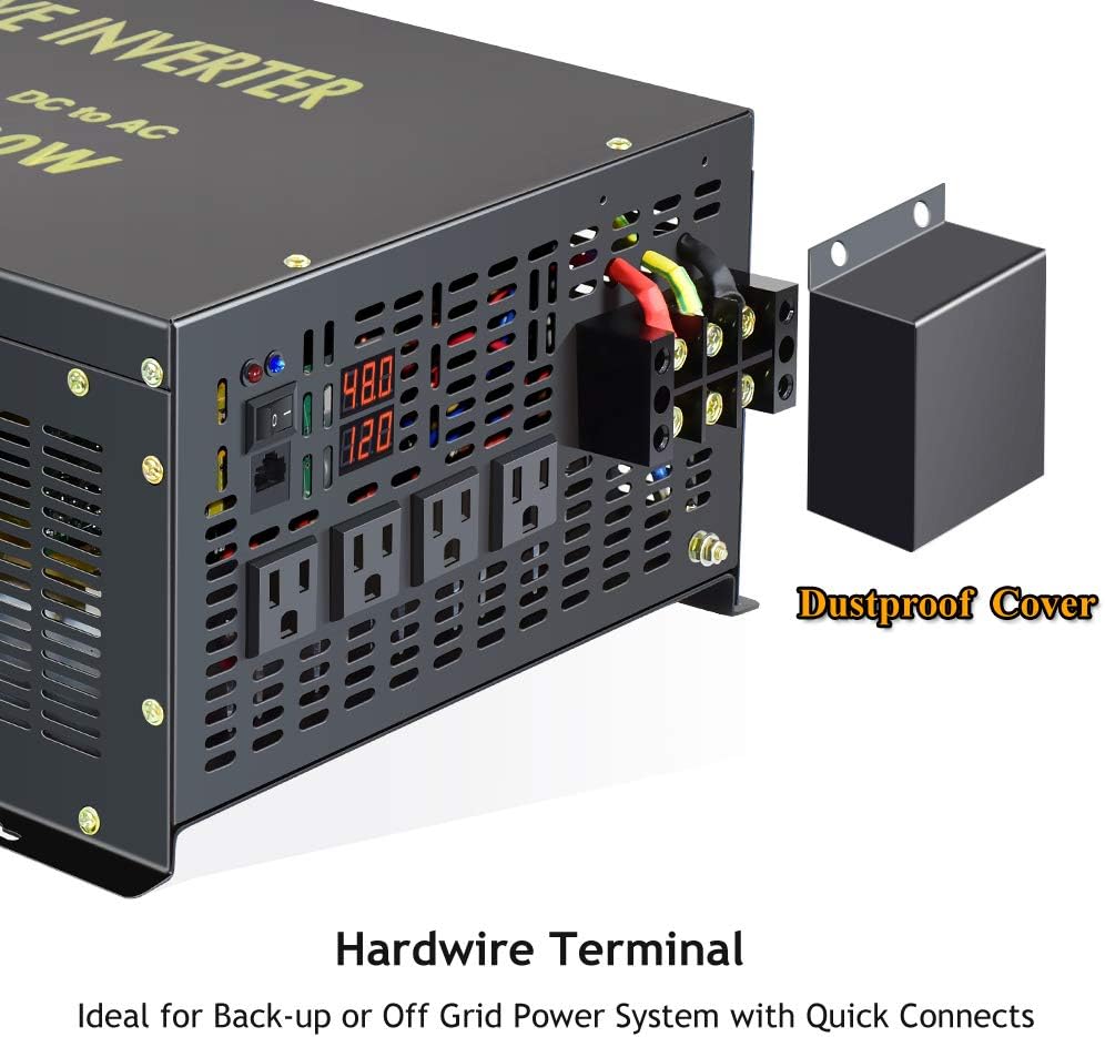 8000W Pure Sine Wave Power Inverter DC 48V to AC 120V with 4 AC Outlets Remote Control LED Display O428218