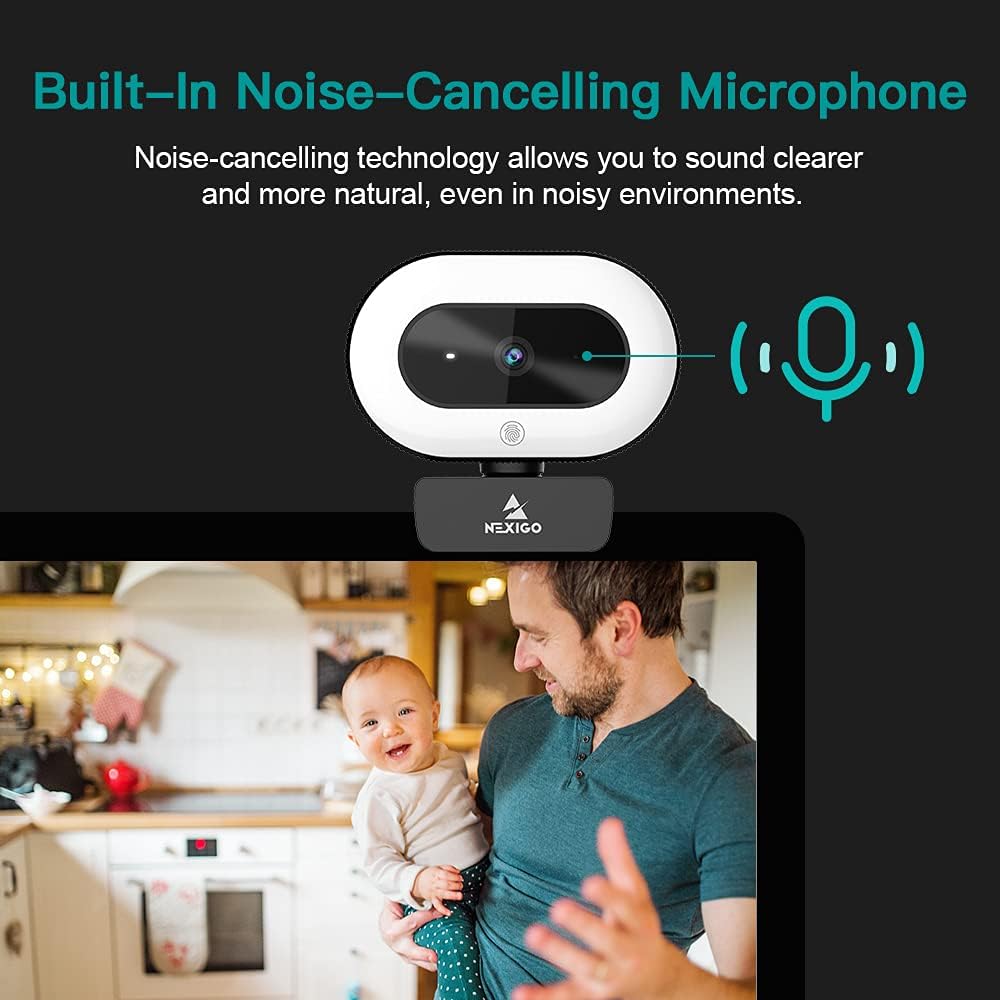 1080P Webcam with Ring Light and Privacy Cover K50529