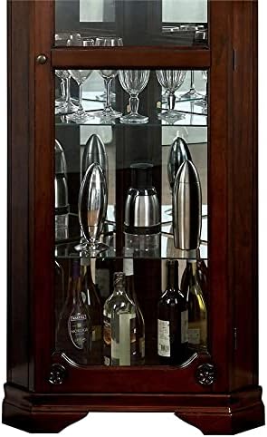 Walnut Wood Corner Curio Cabinet with Glass Door D5072