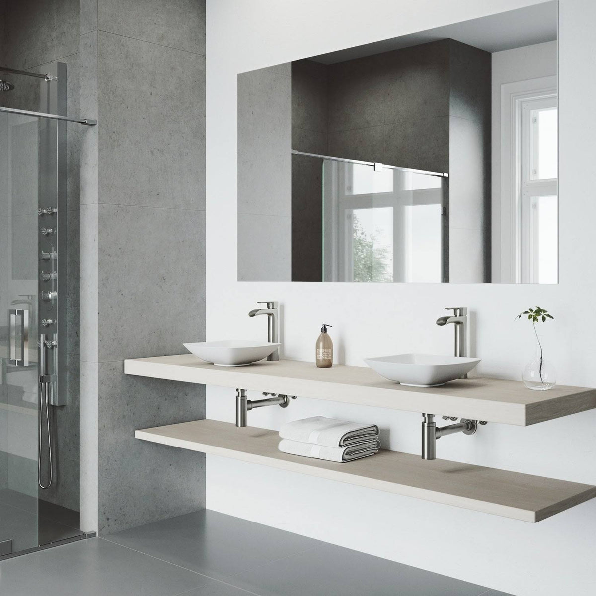 Hyacinth Matte Stone Vessel Bathroom Sink with Vessel Faucet in Brushed Nickel Y48739
