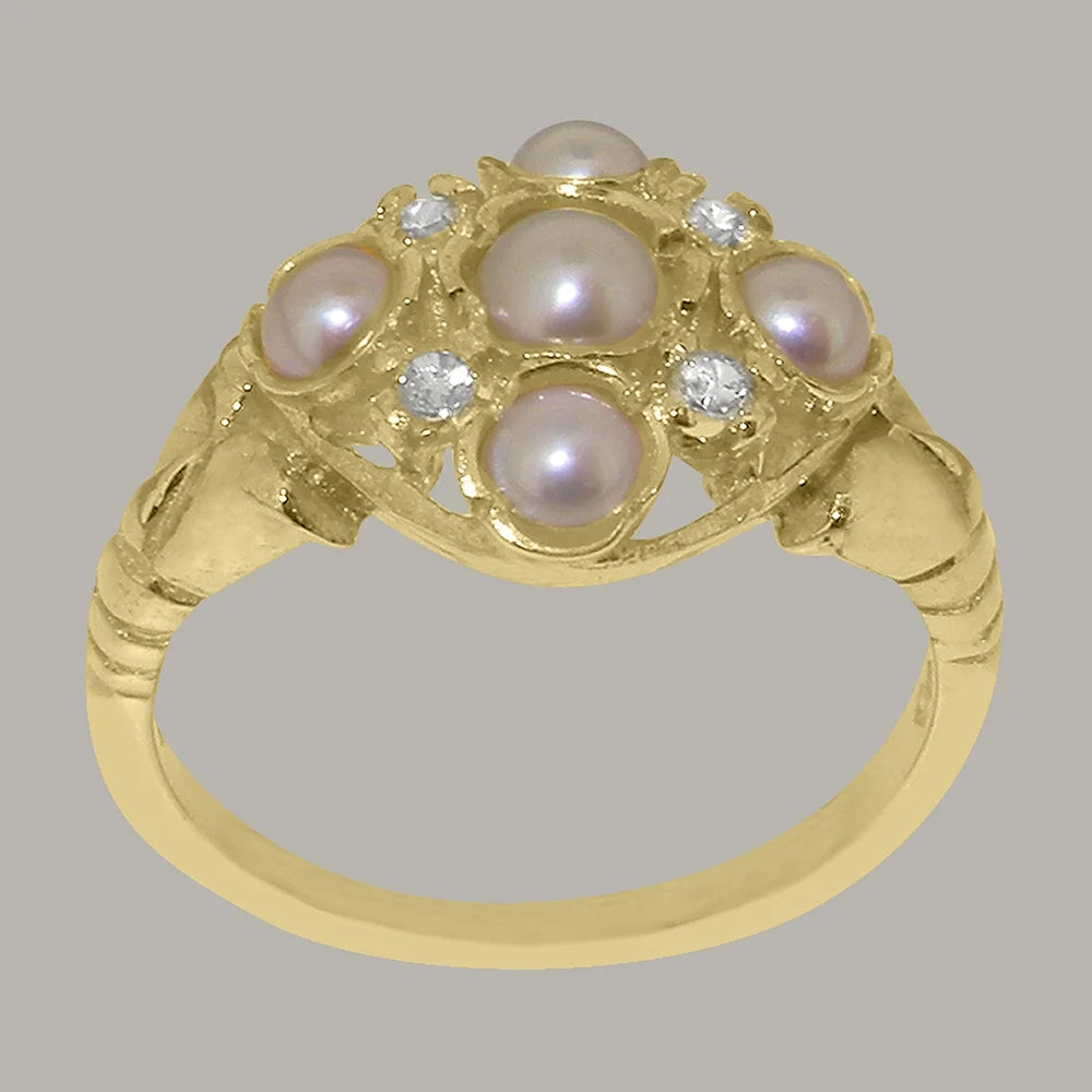 18k Yellow Gold Cultured Pearl Cubic Zirconia Statement Ring C9855