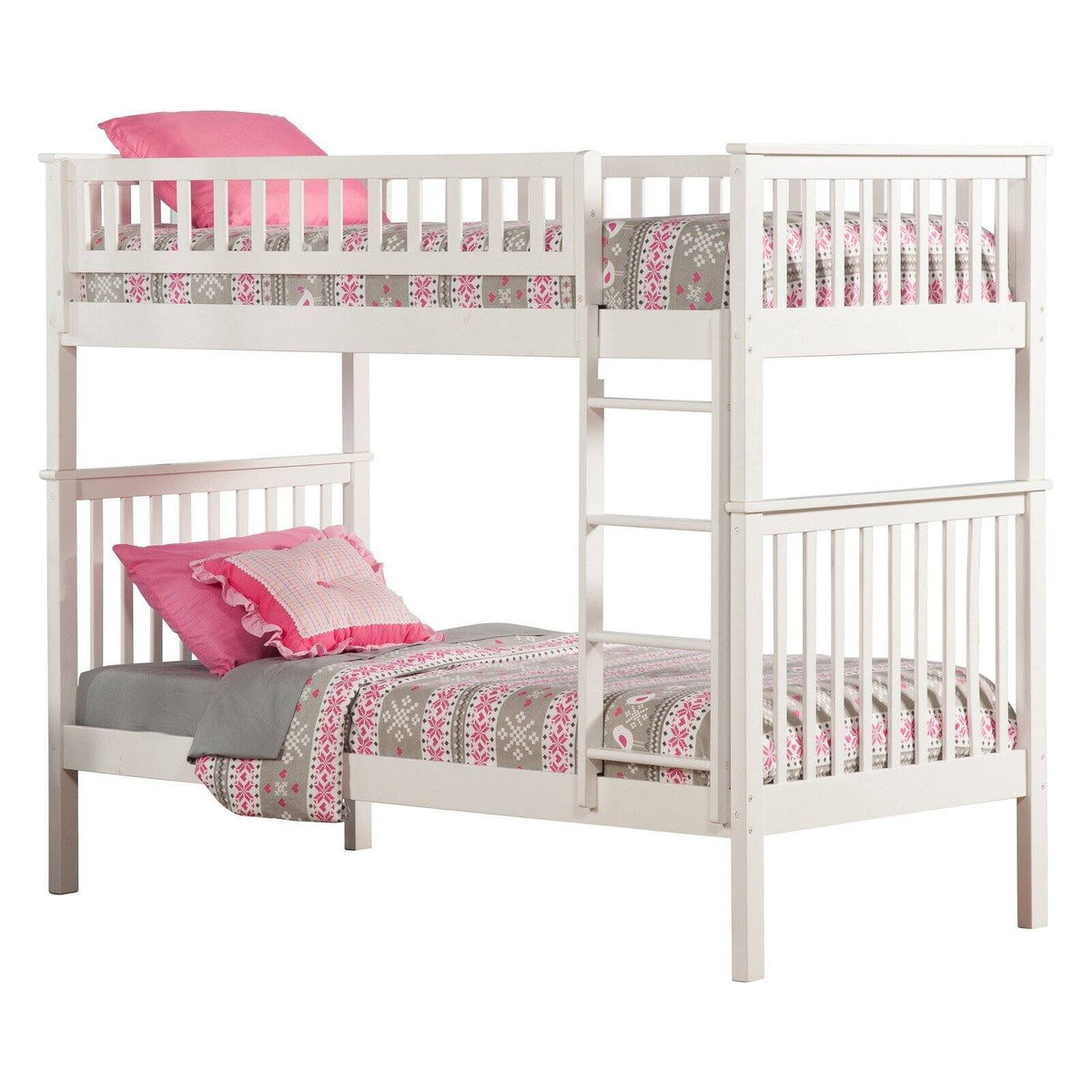 Twin Over Twin White Bunk Bed with Trundle L96364