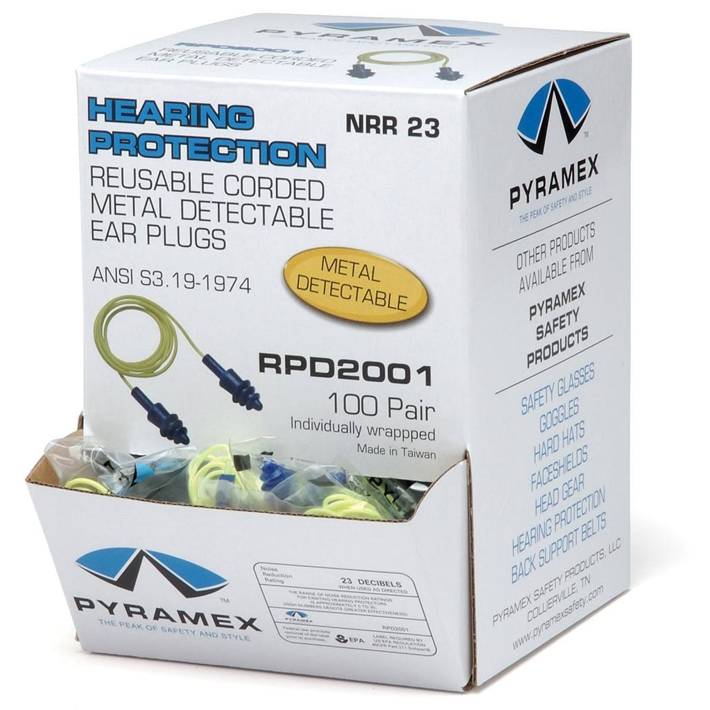 Metal Detectable Reusable Earplugs, 100 Pair/Box U436386