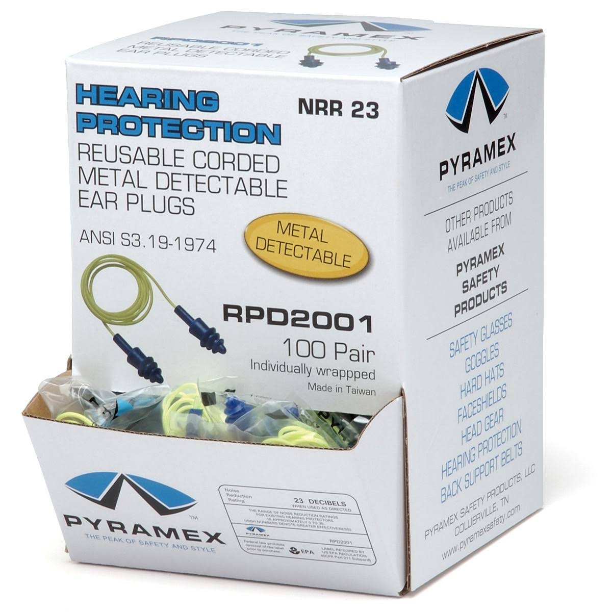 Metal Detectable Reusable Earplugs, 100 Pair/Box U436386