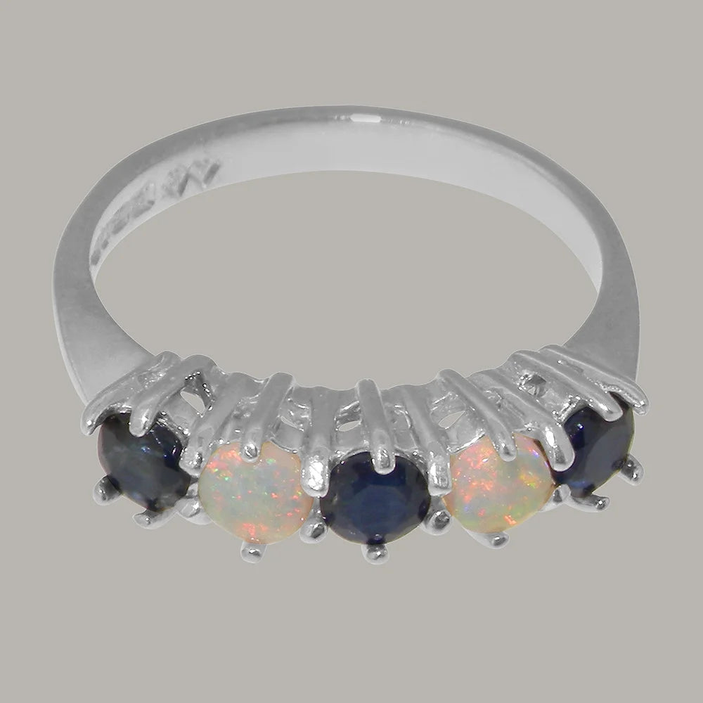 925 Sterling Silver Sapphire Opal Eternity Ring A808420