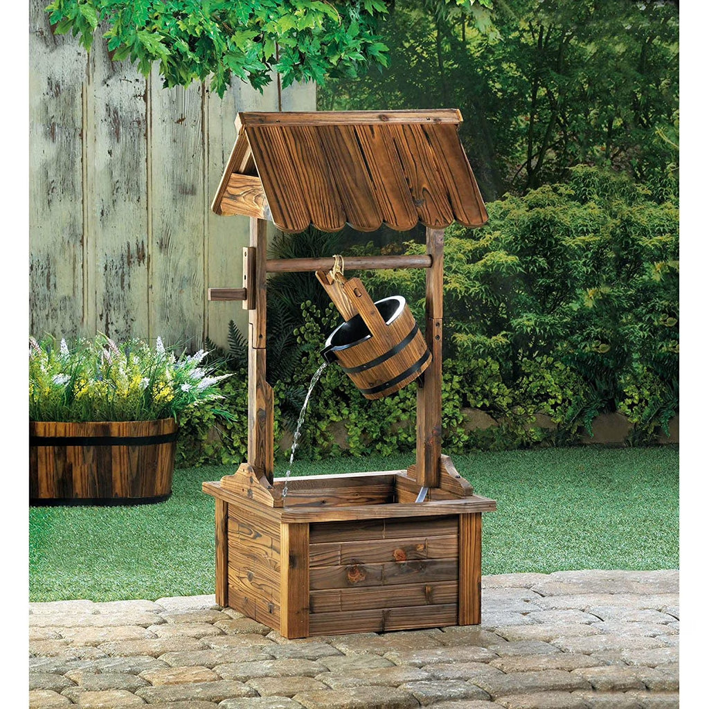 Wood Patio Outdoor Fountain with Adjustable Flow Submersible Electric Pump D2147