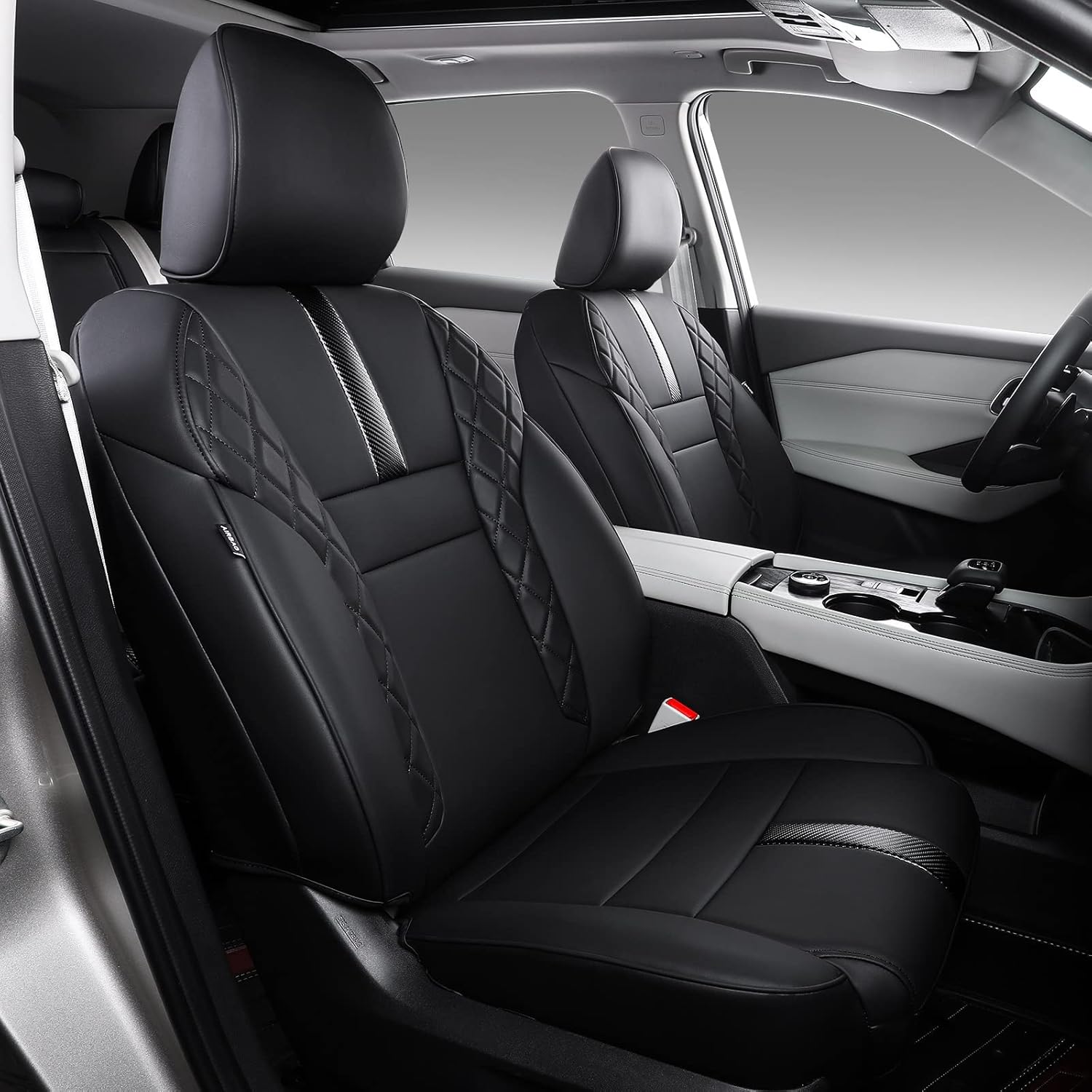 Xipoo Fit 2021-2023 Nissan Rogue Seat Covers Front and Back PU Leather Black Z966