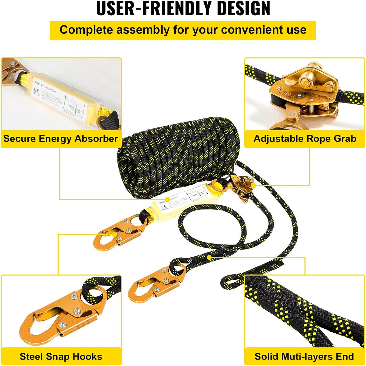 25 ft Polyester Fall Protection Rope with Alloy Steel Rope Grab, Pack of 2 J5589