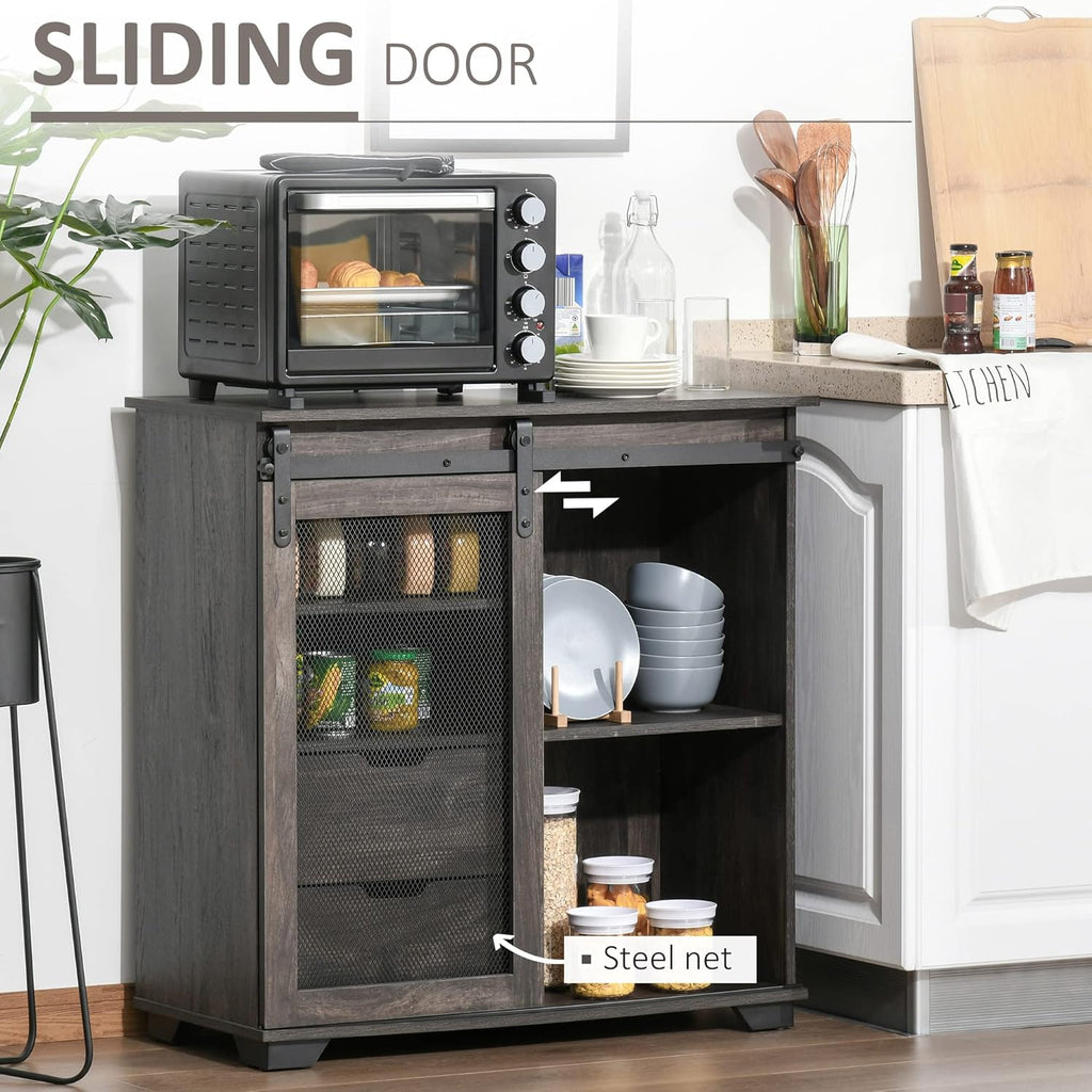 Industrial Storage Cabinet Sideboard Buffet with 2 Drawers, 2 Shelves & Metal Mesh Door, Dark Brown/Black N7076
