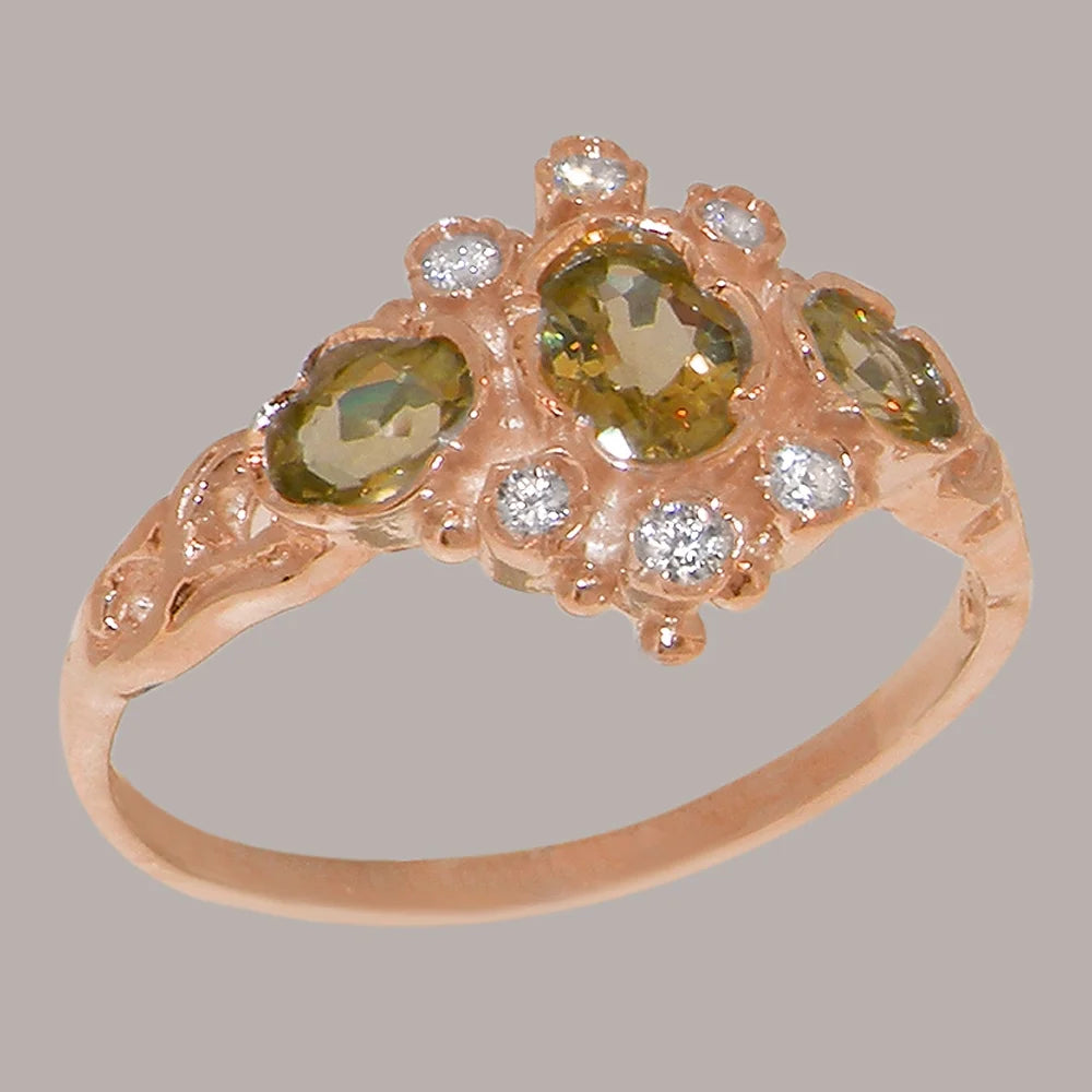 9k Rose Gold Peridot & Diamond Womens Ring Y677441