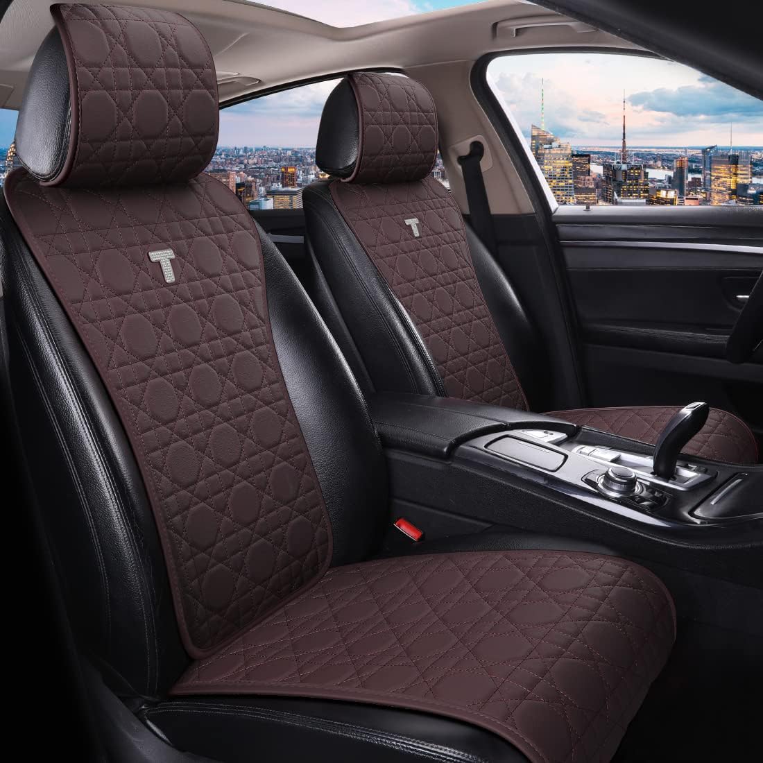 Pink Faux Leather Full Set Car Seat Covers 9pcs Y99621