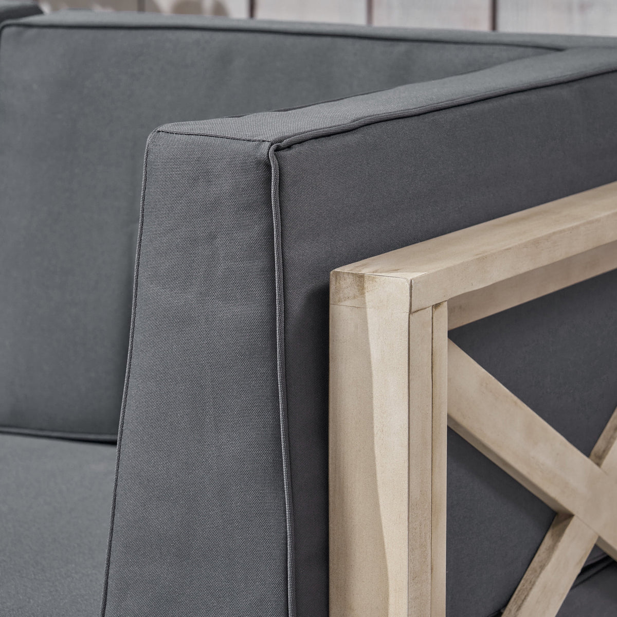 Weathered Gray and Dark Gray Acacia Wood Outdoor Modular Sofa with Cushions M55870