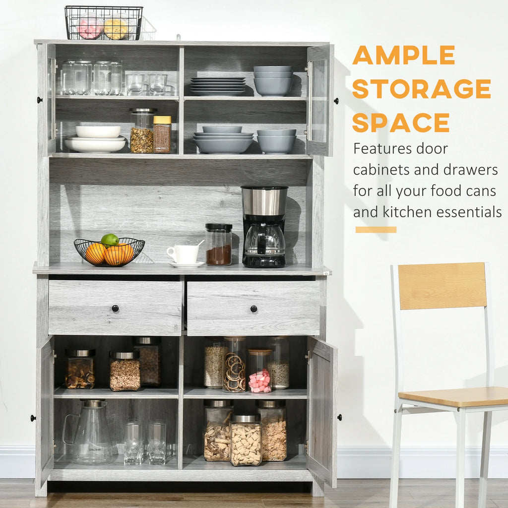 Ash Grey Kitchen Buffet with Hutch and Framed Glass Doors T10756