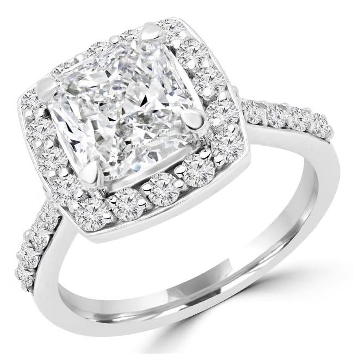 14K White Gold Cushion Cut Diamond Halo Engagement Ring Size 3.5 U362214