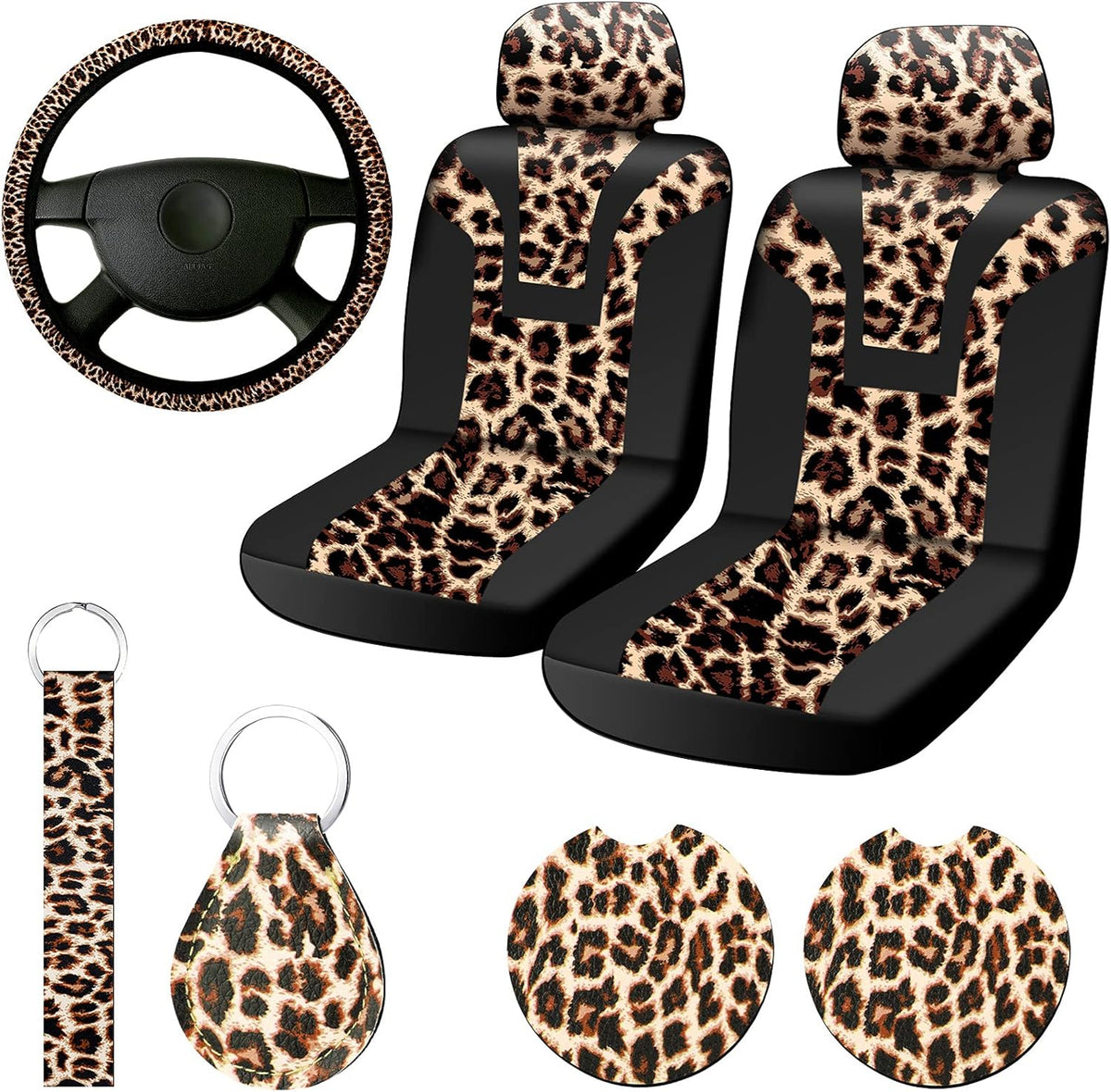 7 Pieces Leopard Cow Print Car Accessories Set B405