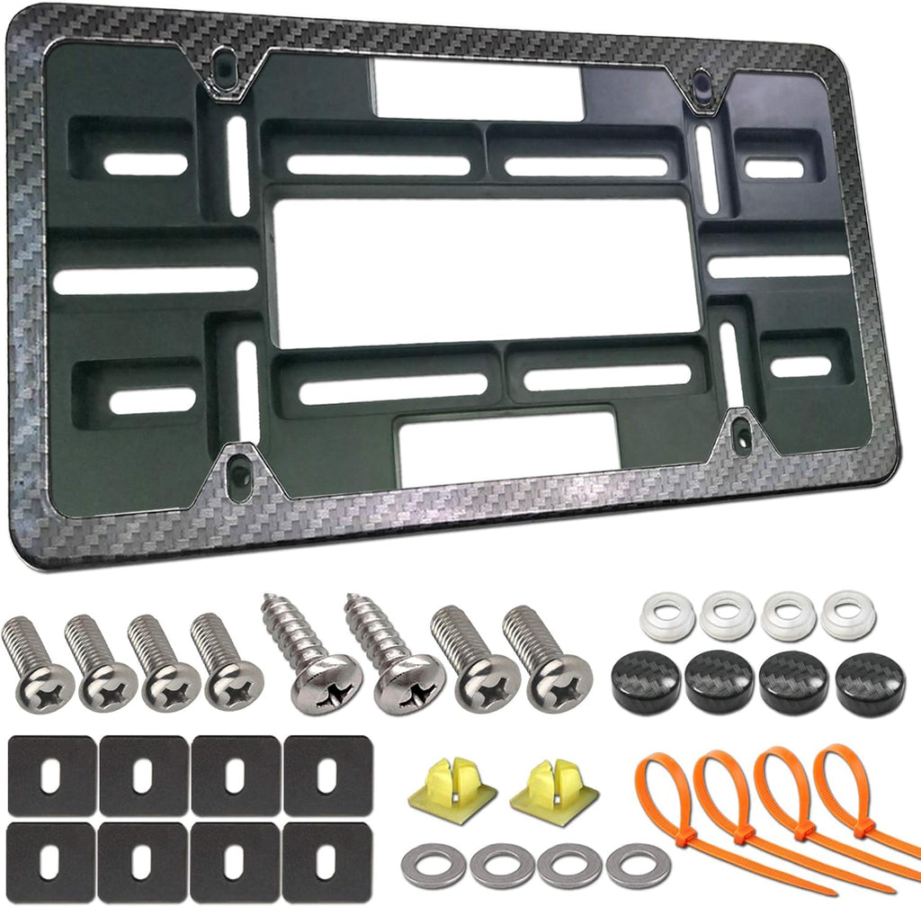 Carbon Fiber License Plate Frame and Bracket, Black Aluminum, Pack of 2 X661565