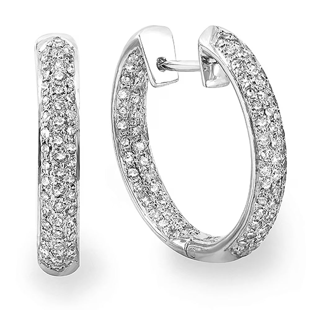 14K White Gold Diamond Pave Hoop Earrings T3061