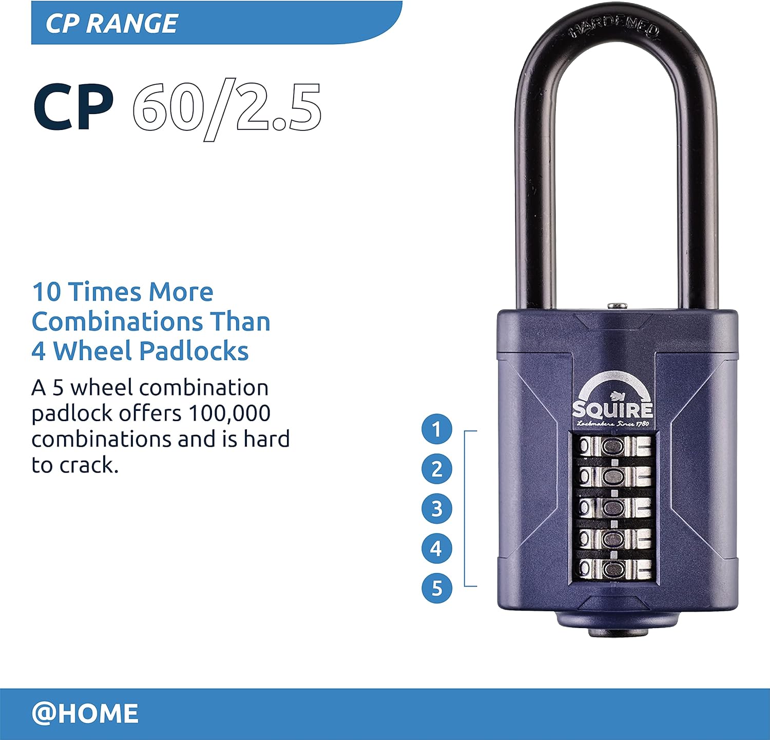 Blue 60 mm 5 Wheel Combination Padlock, Alloy Steel, Pack of 2 H7027