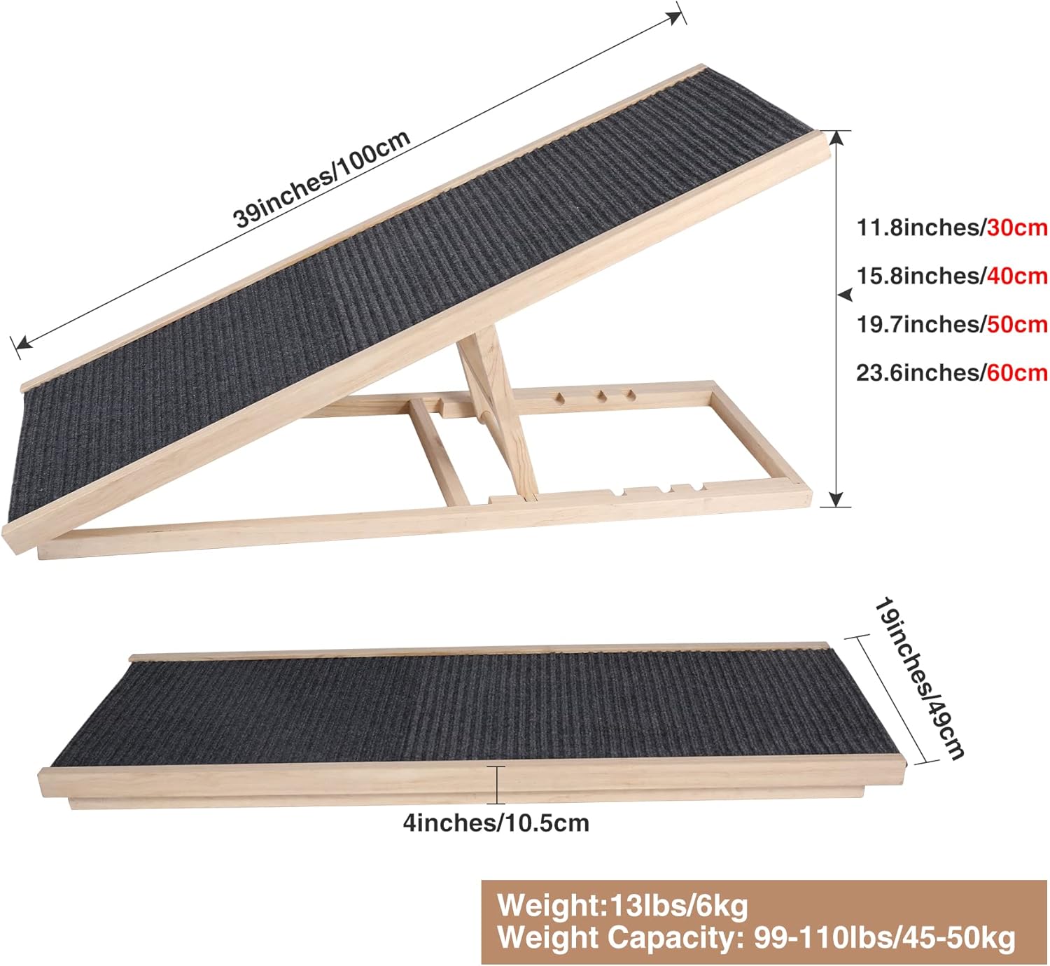 Wooden Pet Ramp with Non Slip Carpet Surface N45126