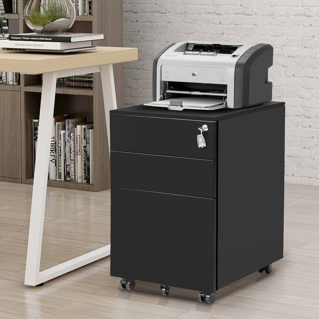 Black Metal 3 Drawer Lockable File Cabinet Q875