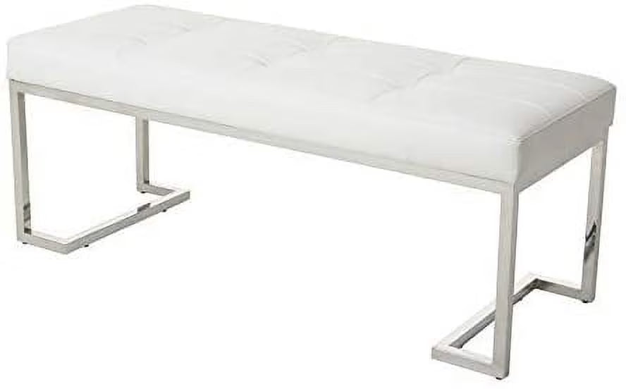 White Rectangle Tufted Faux Leather Bench H205