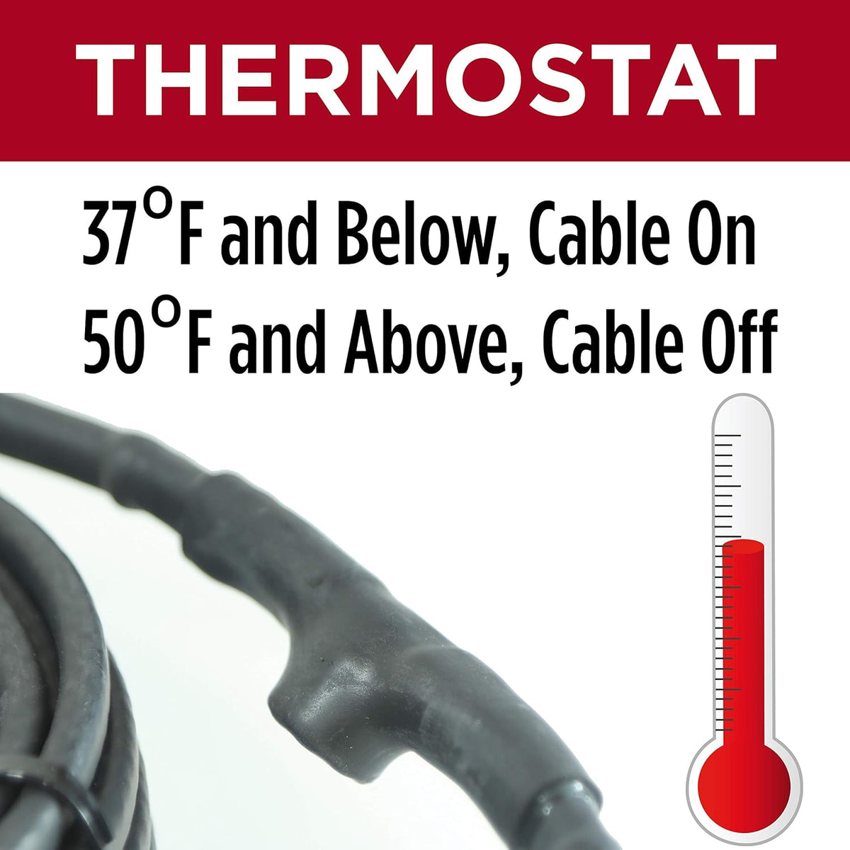 60 Feet Self-Regulating 120 Volt Heat Cable with Built-in Thermostat J18592
