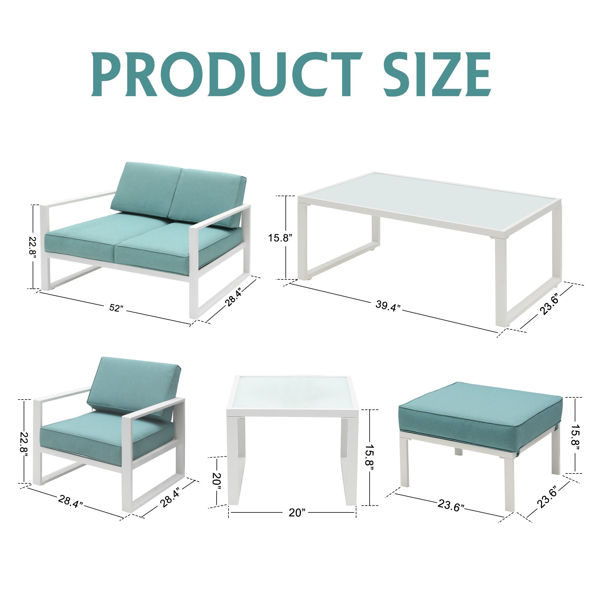 White Frame Blue Cushion 7 Pcs Outdoor Patio Furniture Set R4972