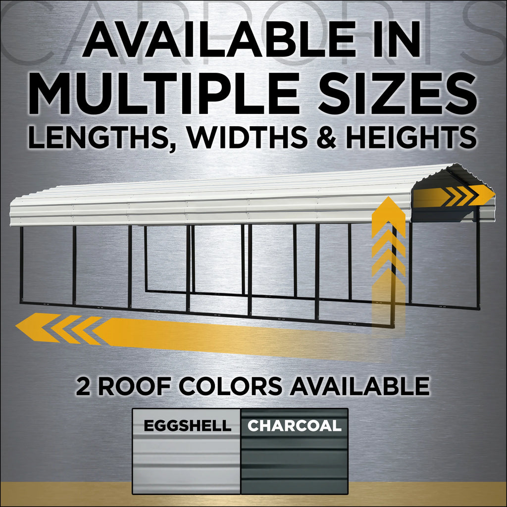 Galvanized Steel Carport with 1-Sided Enclosure, 12' x 20' x 7' H65481
