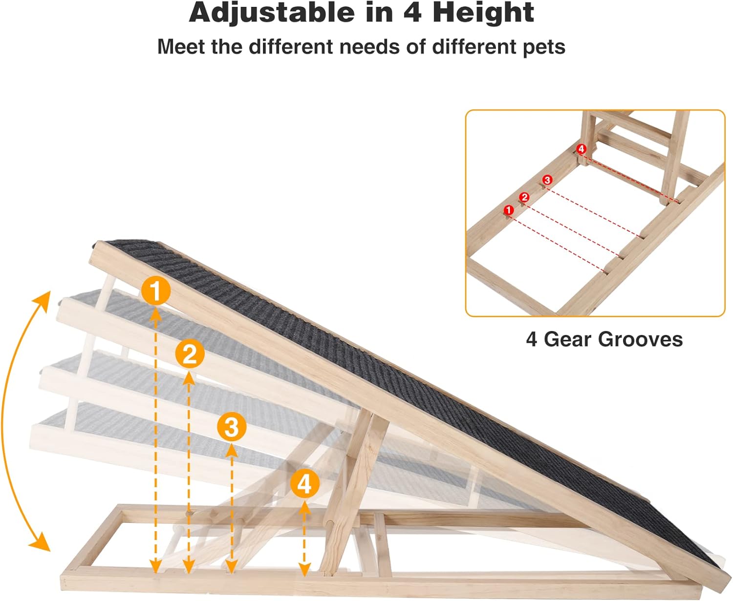 Wooden Pet Ramp with Non Slip Carpet Surface N45126