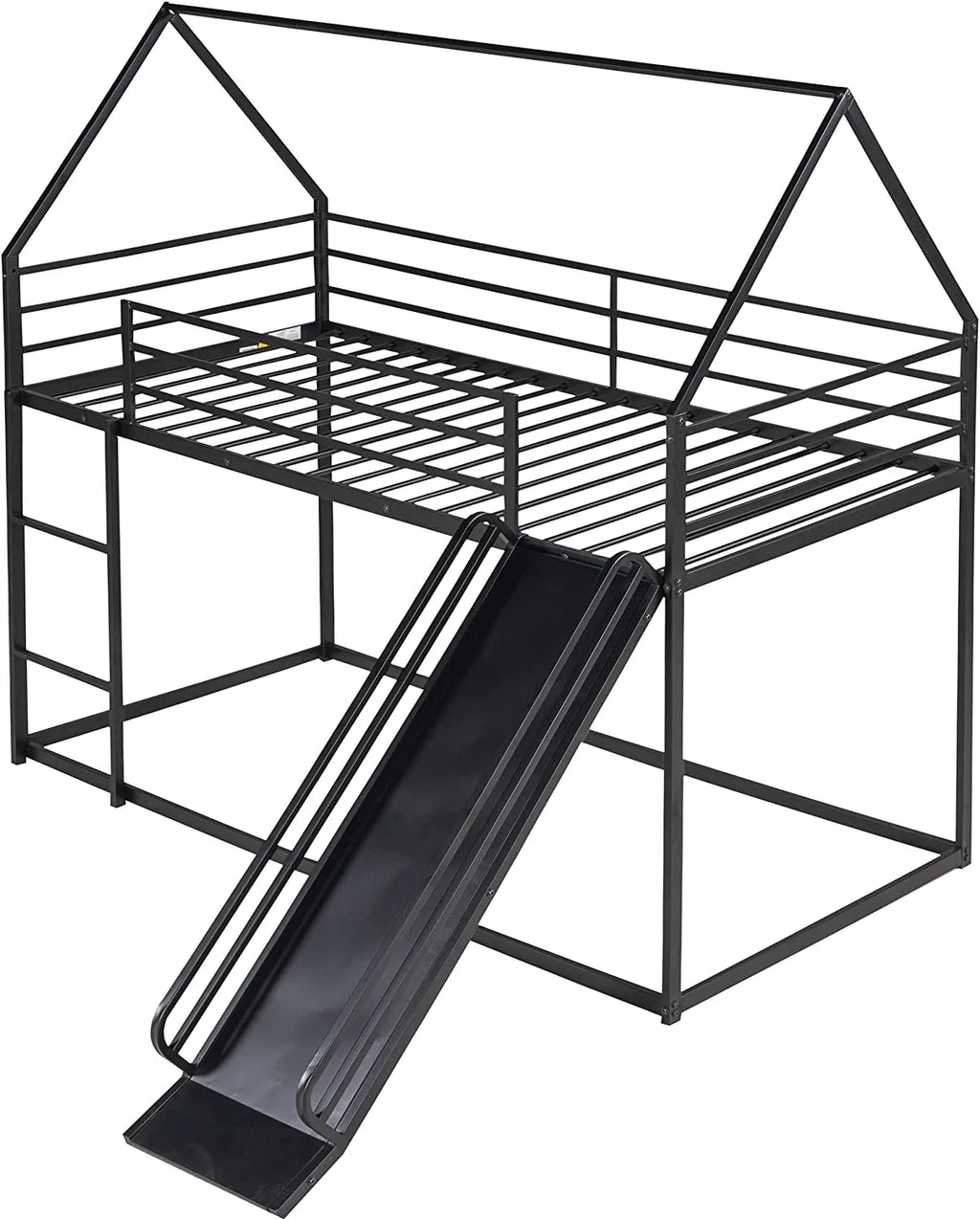 Black Metal Frame Kids Bunk Bed with Slide and Built-In Ladder T6006