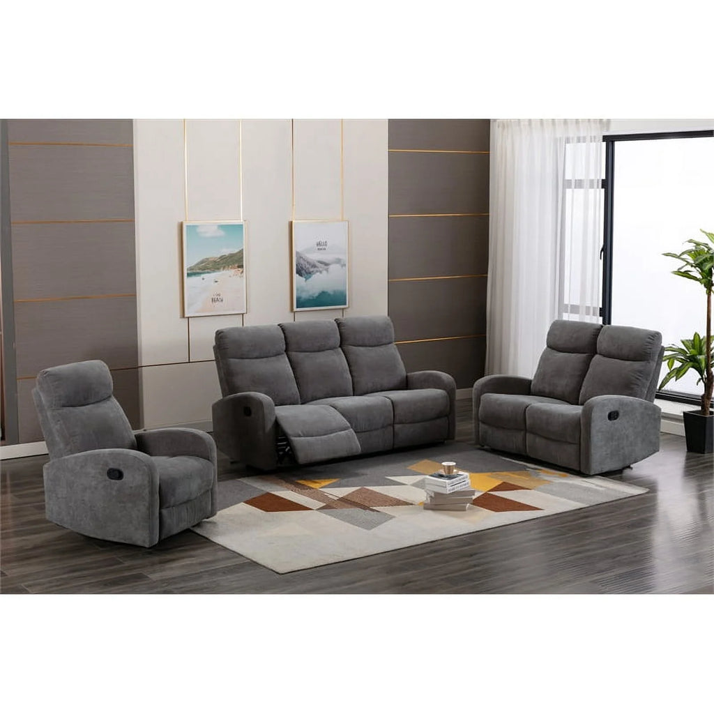 3-Piece Reclining Chenille Fabric Sofa Set Light Gray J3563