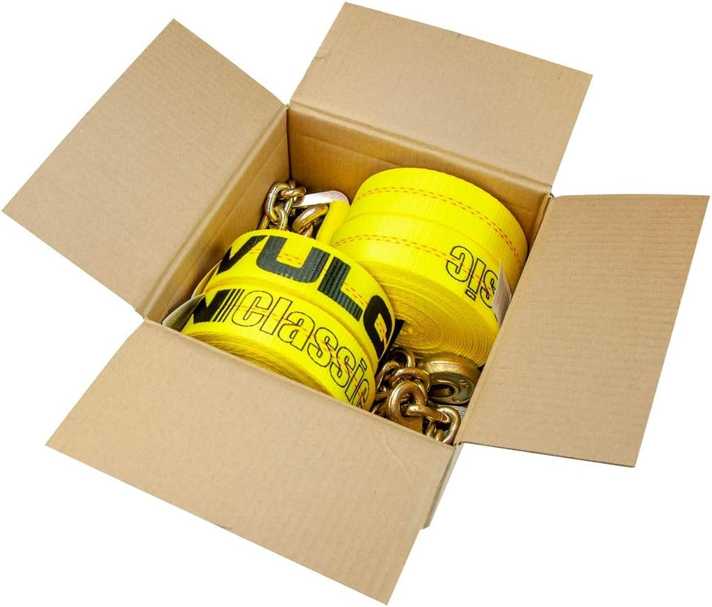 2 Inch x 27 Foot Yellow Winch Strap with Chain Anchor, 4 Pack L544
