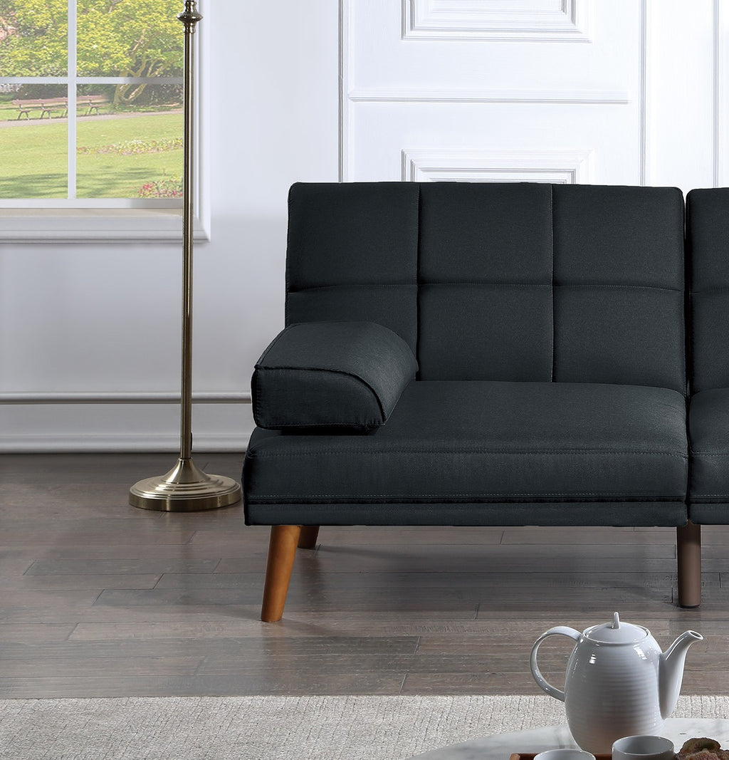 Black Polyfiber Convertible Sofa Bed O9640